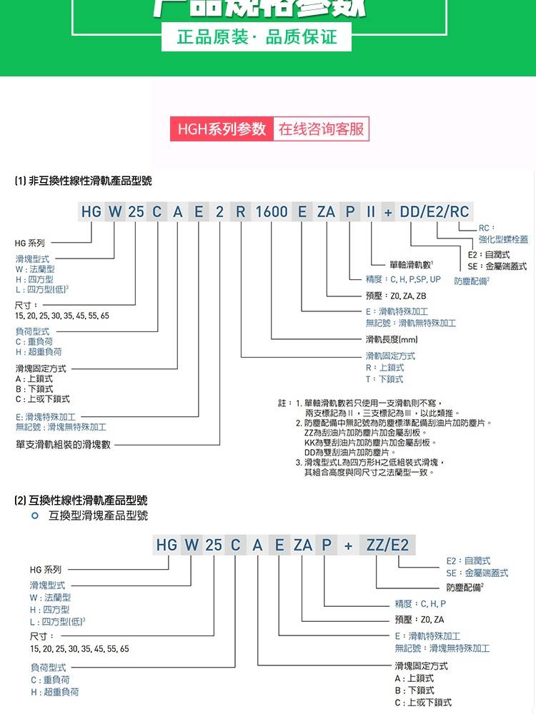 台湾上3银直线导轨滑块/HGH/HGW/15//20/25/30/5/45/55/CACC - 图0