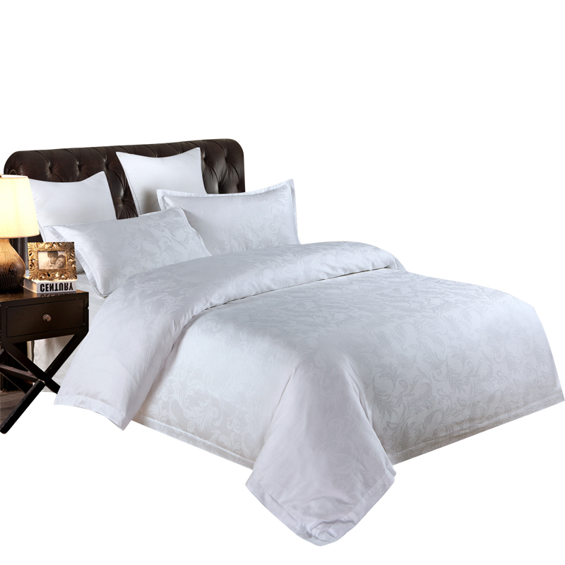 芬丽雅（床上用品）酒店全棉提花纯色60支贡缎简约套件床单被套