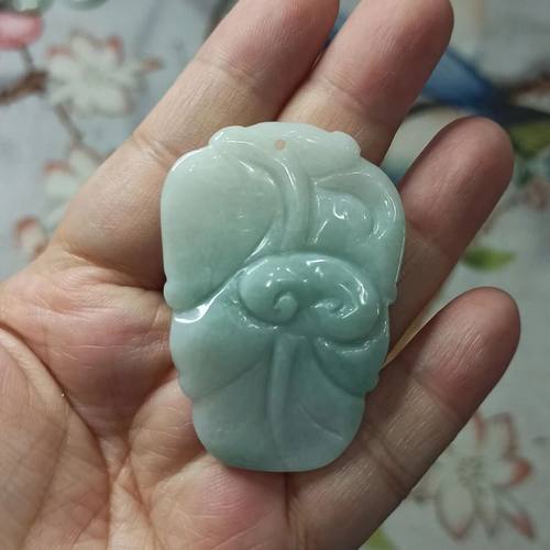 136缅甸天然翡翠吊坠雕刻件手把件飘花貔貅如意福瓜福寿卡50X35mm - 图0