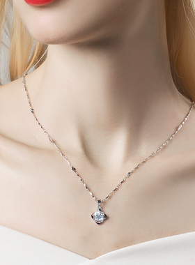 莫桑石钻项链女纯银四叶草锁骨钻石吊坠小众首饰情人节礼物送女友