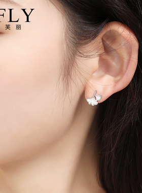 银杏叶925银耳钉女情人节礼物