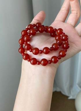 许我耀眼赵露思同款玛瑙手串天然安哥拉红玛瑙本命双圈设计感手串