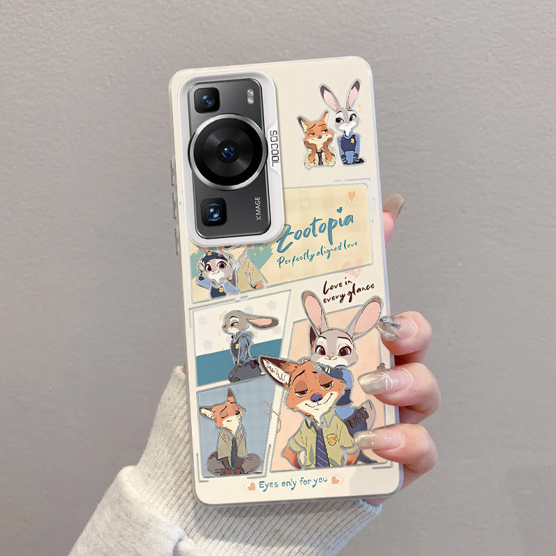 适用华为p60手机壳尼克和朱迪漫画磨砂彩银华为P60PRO高级感创意简约P60硅胶防摔新款保护套 - 图1