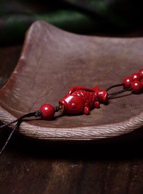 朱砂平安锦鲤钥匙扣挂件女紫金砂小鱼手机链挂绳U盘包包挂饰品男