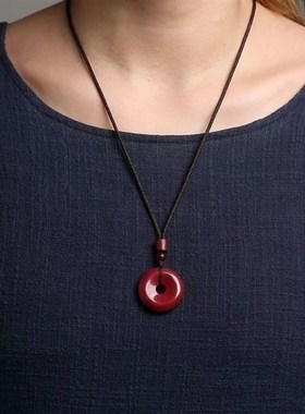 紫金砂朱砂平安扣吊坠本命年节日礼物平安扣挂件情侣孩童链低含量