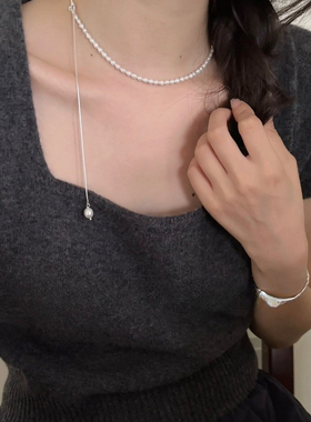 纯银巴洛克珍珠锁骨链女可调节