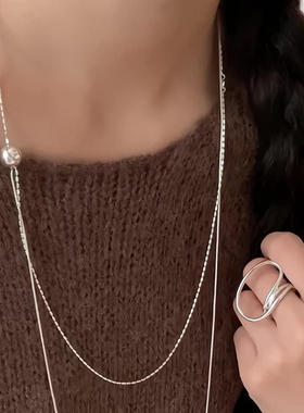 纯银毛衣链女双层叠戴