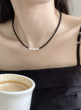 SWS纯银黑圆珠项链女锁骨链高级
