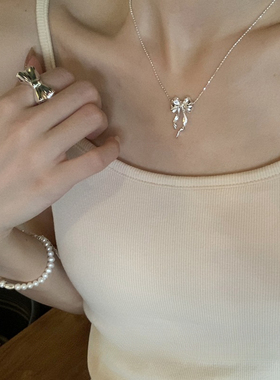 纯银蛇骨链女蝴蝶结项链立体设计