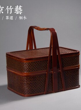 食盒提篮竹编篮子手提送餐三层拜拜用手工编织竹篮子古代祭祀食篮