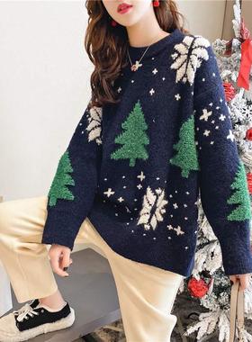 Red Christmas sweater women's pullover top圣诞毛衣女套头