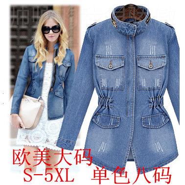 Women's denim jacket top欧美做旧修身女式牛仔外套夹克上衣 - 图0