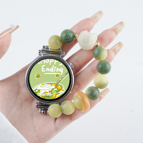 适用华为GT5手表带watchgt5pro国风watch5新中式真菩提小青柠表带2pro女生夏天表链4pro五彩流苏手链透气编织 - 图0