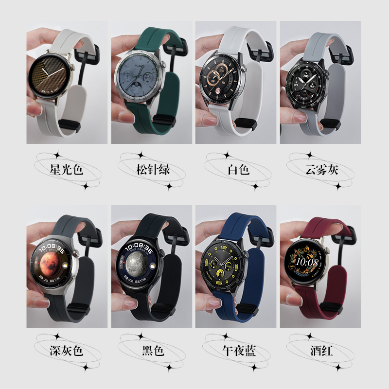 适用三星Galaxy watch 6手表磁吸折叠扣硅胶表带watch5/pro方扣watch 4 classic男生gear s3腕带女生夏天表链-图3