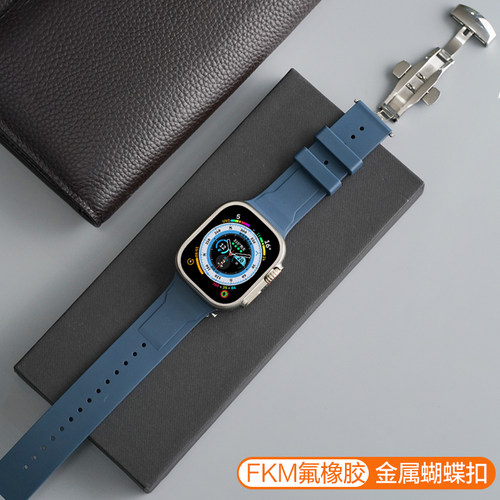 适用苹果手表Apple Watch S8/9氟橡胶表带ultra2运动智能手表S7创意6高级感5男生腕带女生可爱非原装配件-图3