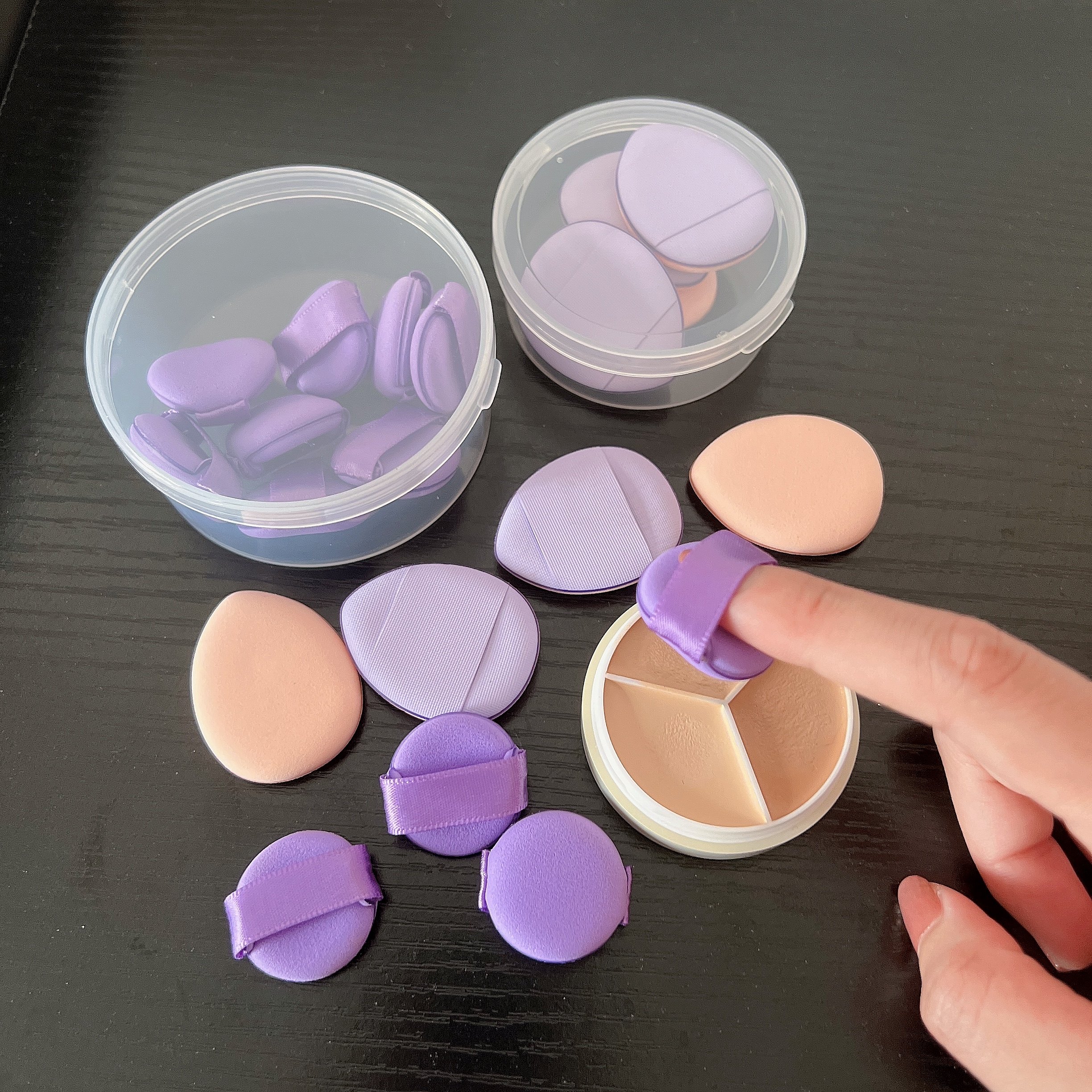 送盒迷你小号遮瑕粉扑指尖小拖鞋气垫局部细节遮瑕膏尖头海绵紫色,淘宝优惠券,粉丝福利购,淘宝优惠卷