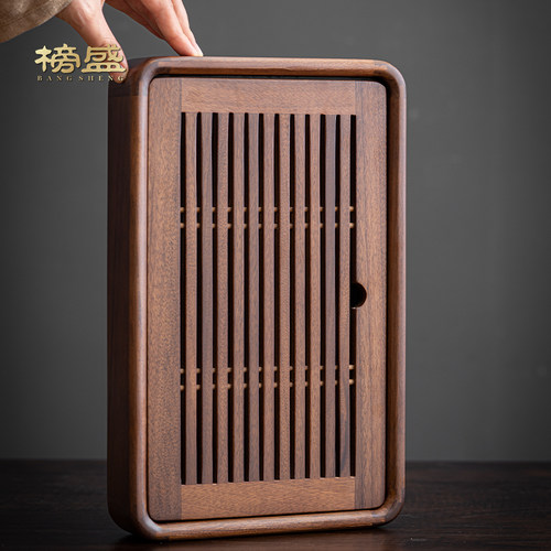 榜盛胡桃木茶盘小型家用茶台一人储水排水茶海茶具托盘实木干泡盘 - 图3