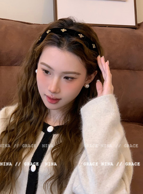 法式复古黑色丝绒小蜜蜂发箍