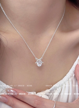 紫色闪钻蝴蝶结项链女轻奢小众