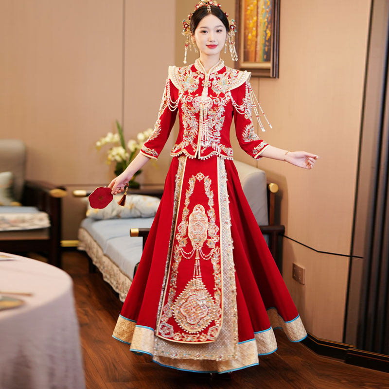 新款秀禾服新娘结婚新式小个子中式重工秋冬出嫁高级大码婚服奢华_虎窝淘