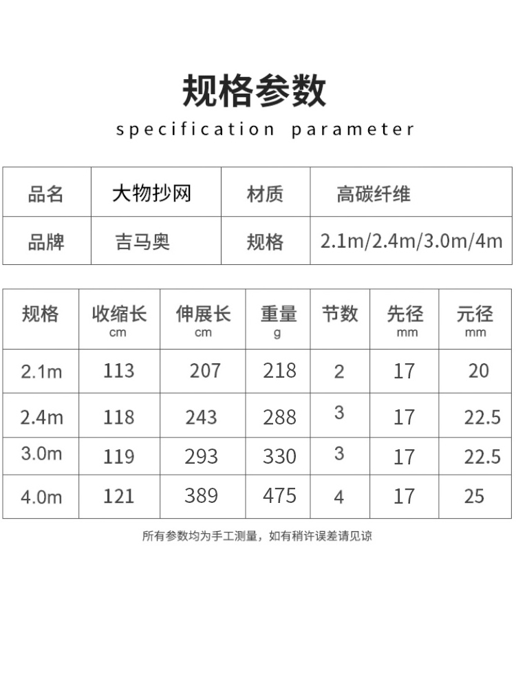 大物抄网竿碳素超硬抄网杆捞鱼网兜套装全套/裸竿巨物钓鱼抄网3米 - 图1