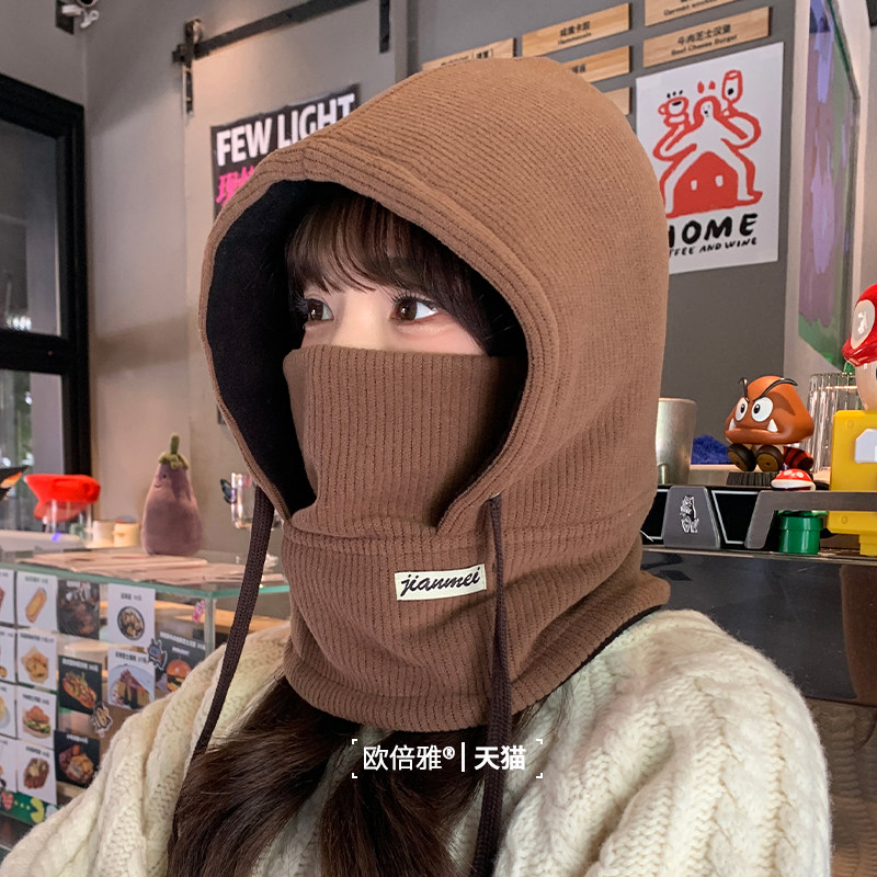 冬天骑车防寒套头帽子女面罩围脖一体保暖护耳加厚棉帽户外雷锋帽