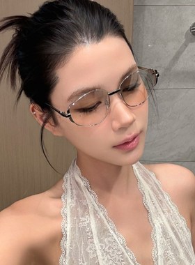 复古金属b欧美辣妹风椭圆Y2K水银色显瘦级网感墨镜女潮太阳眼镜
