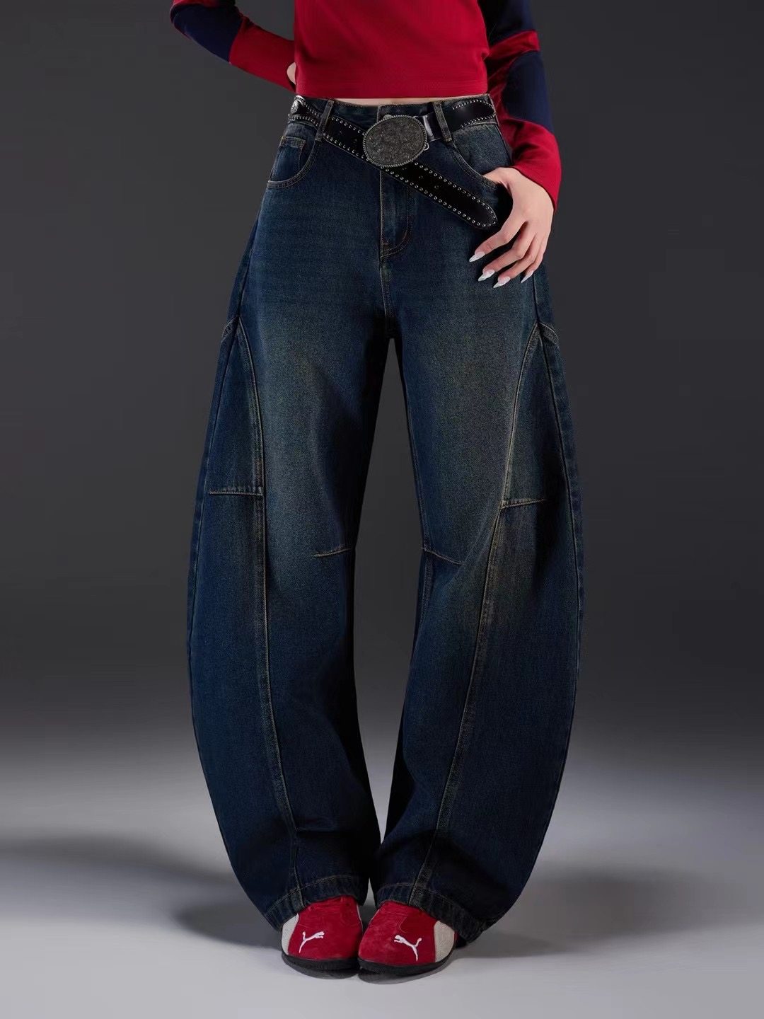 拓谷潮牌设计感刺绣弯刀裤牛仔裤秋冬新款宽松高腰阔腿长裤Q52369,淘宝优惠券,粉丝福利购,淘宝优惠卷