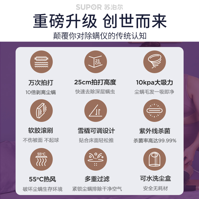 苏泊尔厨房电器旗舰店苏泊尔除螨仪去除螨虫神器家用床上吸尘器小型紫外线杀菌机宿舍用3