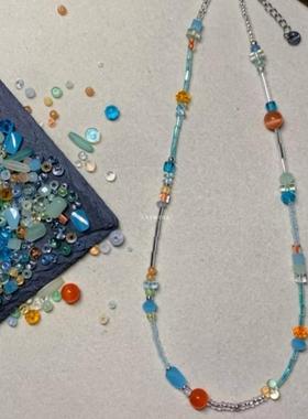橘子海海边度假风项链夏季新款个性小清新小众百搭彩色串珠颈链