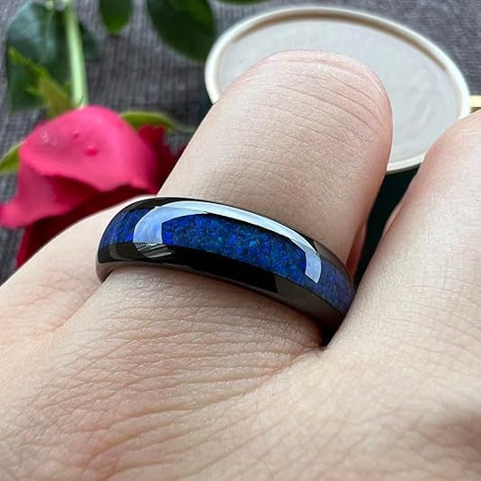 Cross-border popular stainless steel ring blue patch texture pattern black background simple European and American best-selling ring