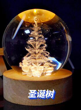 usb插电圣诞节节日装饰小夜灯内雕圣诞树圣诞氛围灯水晶灯