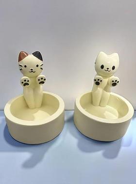 亚马逊爆款生活用品卡通工艺品小猫情人节烛台可爱蜡烛烛台摆件