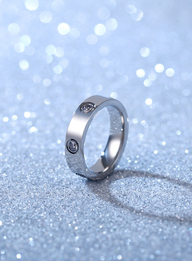 六钻一字钛钢男女戒指 气质镶钻不锈钢指环饰品定制