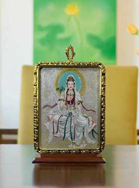 观世音菩萨唐卡手绘描金佛牌吊坠项链挂件顺丰包邮