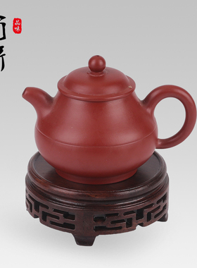 黑梓木回纹圆形玉石紫砂壶实木