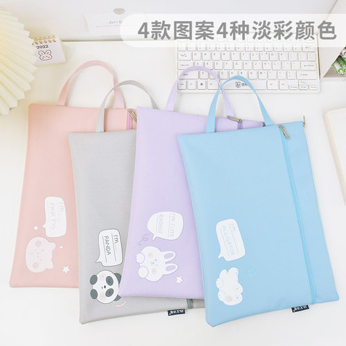 A4手提双层文件袋小学生课本拎书袋卡通可爱试卷收纳袋孕妇b超单资料袋大容量防水a5作业本笔记本拉链袋加厚 - 图3