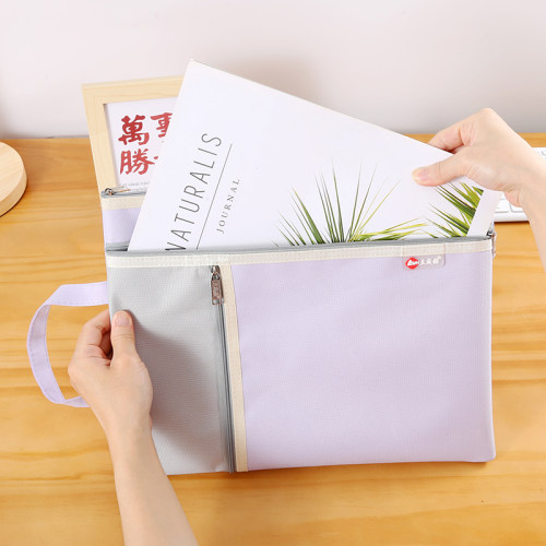 A4文件袋三层手提帆布袋学生用补课袋男女资料包防水大容量A5文具收纳袋简约款加厚拉链式考试袋B超单孕检袋 - 图2
