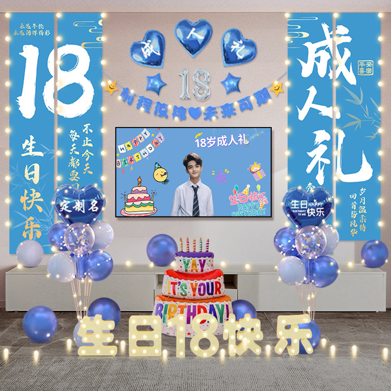 18岁成人礼生日装饰挂布场景布置气球仪式感男女孩派对投屏背景墙,淘宝优惠券,粉丝福利购,淘宝优惠卷