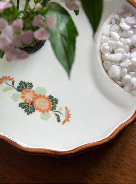 日式剑山插花器宫廷陶瓷花盘中式覆古花盆小原流花道创意花艺摆件