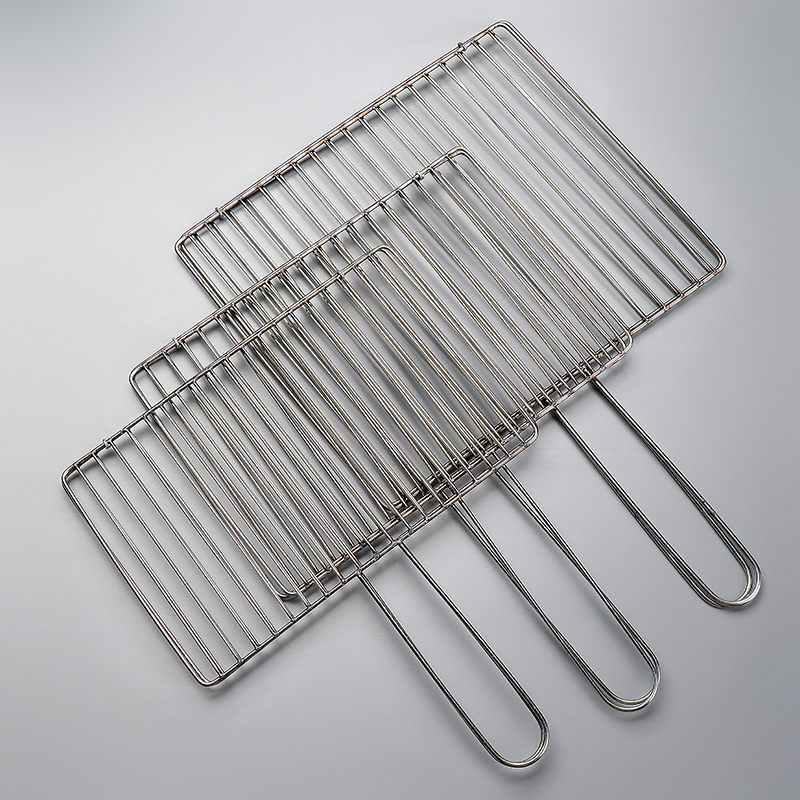 烧烤夹子网烤鱼拍子加粗竖条纯不锈钢加密烤网烤蔬菜夹大小号烧烤 - 图0
