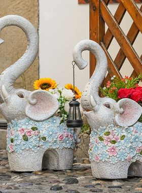 太阳能大象灯花盆花园民