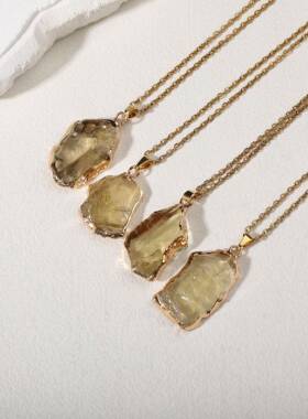 欧美天然石保石鎏金黄水晶电镀饰品吊坠金色包边项链厂家直销