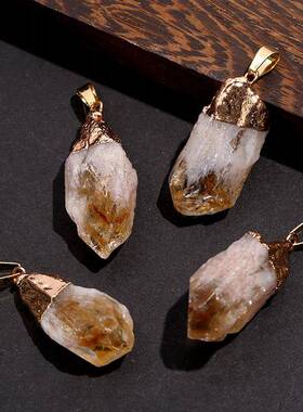 天然黄水晶吊坠电镀原石不规则项链水晶碎石挂件diy饰品配饰跨境