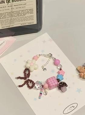 莓莓蛋糕！彩色蝴蝶结串珠手链2024年新款夏天糖果色多巴胺配饰女