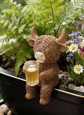 跨境热销新款创意树脂高地牛雕像挂饰家居墙壁装饰高地牛花盆挂件