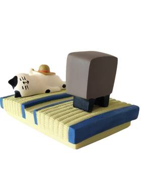 榻榻米日式杂货zakka三花猫粉猪温泉猫手机座架树脂工艺品小摆件