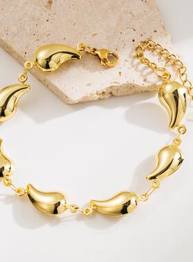 欧美时尚个性水滴形贝壳形状钛钢手链女轻奢百搭设计感不锈钢手饰