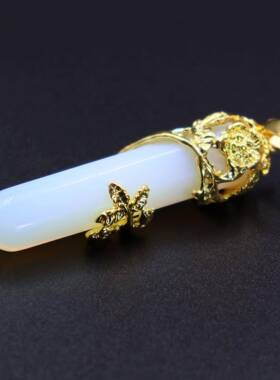 跨境热销天然六角柱紫水晶粉晶虎眼石项链复古金色玫瑰花梅花吊坠