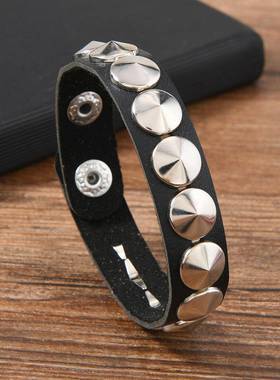 欧美饰品欧美男士铆钉PU皮手腕带嘻哈个性朋克按扣简约皮革手链